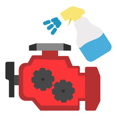 Disinfectant Spraying the Engine Bay Vector Color Icon Design, Engine detailing on white background, Motor Engine Cleaning DIY Concept, 
