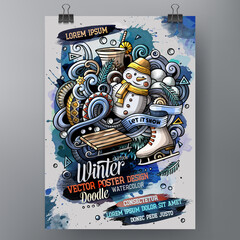 Cartoon watercolor doodles Winter poster