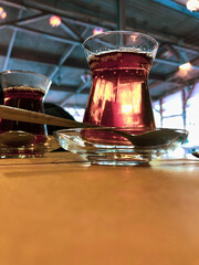 
turkish tea in a glass cup