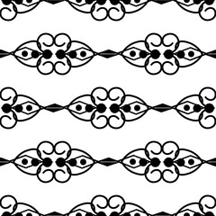 Fabulous seamless pattern of abstract black calligraphic curls, ornaments on a white background. Vintage prints in flat style. Stock vector illustration for decoration and design, fabric.