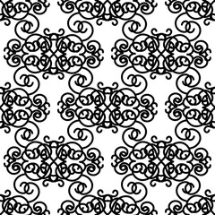 
Refined seamless pattern of geometric black calligraphic curls, ornaments on a white background. Vintage prints in flat style for interior. Stock vector illustration for decoration and design, fabric