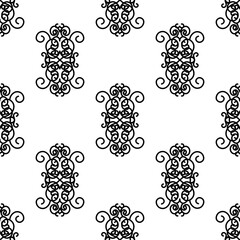 
Gorgeous seamless pattern of geometric black calligraphic swirls, ornaments on a white background. Vintage prints in flat style for interior. Stock vector illustration for decoration and design