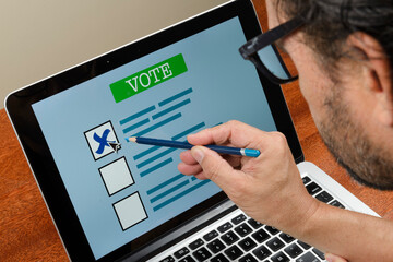 Person voting on the computer