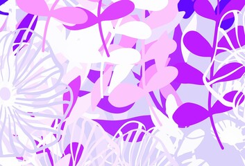 Light Purple vector doodle background with leaves, flowers.