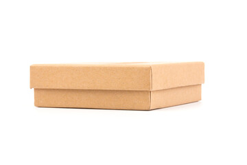 brown paper cardboard box on white background. Mockup for design