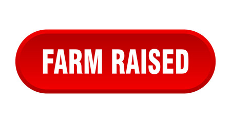 farm raised button. rounded sign on white background