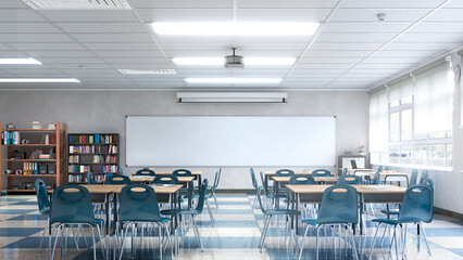 Fototapeta High school classroom interior. 3d illustration obraz