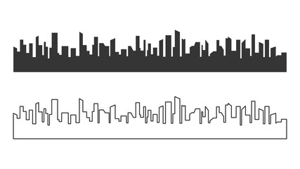 Fototapeta premium City silhouettes with fill and outline. Megalopolis background. There are many skyscrapers in the big city. Vector illustration 