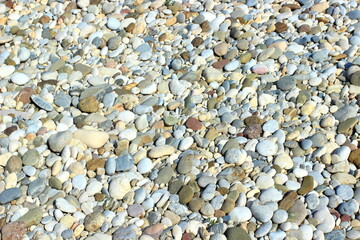 Colorful rounded rocks, pebbles on the river coast