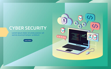 Safety and confidential data protection. VPN internet network security. 
Traffic encryption personal privacy concept with isometric design. 
web landing page, banner, presentation, social, print media