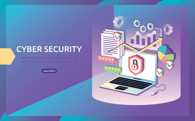 Safety and confidential data protection. VPN internet network security. 
Traffic encryption personal privacy concept with isometric design. 
web landing page, banner, presentation, social, print media