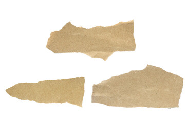 Recycled paper craft stick on a white background. Brown paper torn or ripped pieces of paper isolated on white background with clipping path.