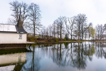 Fototapeta premium Nice scape of Drei Weieren in St. Gallen late morning , The Charimg city and also Unesco heritage sites in Switzerland 