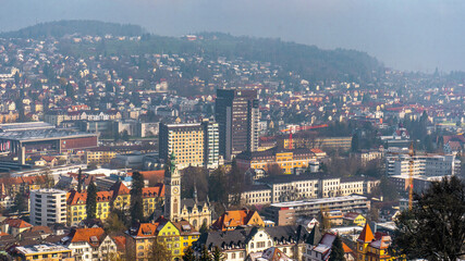 Fototapeta na wymiar Nice scape of Drei Weieren in St. Gallen late morning , The Charimg city and also Unesco heritage sites in Switzerland 