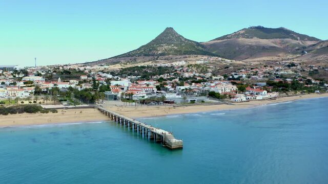 Aerial view of Vila Baleira pier in Porto Santo island, Madeira, Portugal