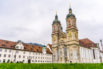 Fototapeta na wymiar Abbey of St.Gall and St.Gallen Cathedral in St. Gallen late morning , The Charimg city and also Unesco heritage sites in Switzerland 