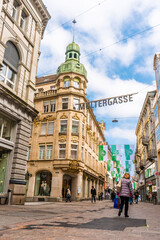 Multer Gasse , walking street in St. Gallen late morning , The Charimg city and also Unesco...