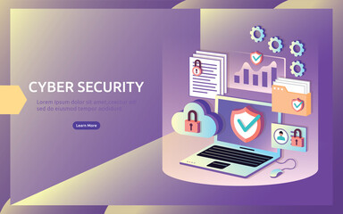 Safety and confidential data protection. VPN internet network security. 
Traffic encryption personal privacy concept with isometric design. 
web landing page, banner, presentation, social, print media