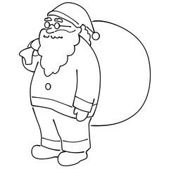 袋を背負う手書き風サンタクロース(塗りなし)