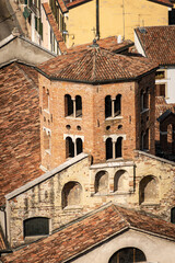 Verona, Medieval Church of Santo Stefano (St. Stephen V-XII century) in Romanesque style. Octagonal lantern used as a bell tower, UNESCO world heritage site, Veneto Italy, Europe. 