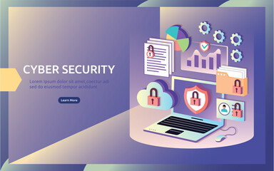 Safety and confidential data protection. VPN internet network security. 
Traffic encryption personal privacy concept with isometric design. 
web landing page, banner, presentation, social, print media