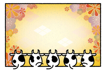 牛07_07（和柄の牛フレーム）