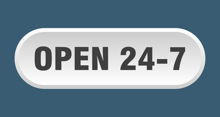 open 24 7 button. rounded sign on white background