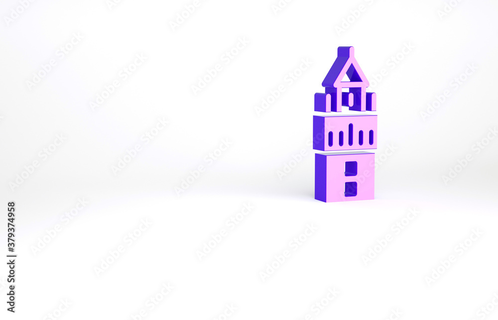 Sticker Purple Giralda in Seville Spain icon isolated on white background. Minimalism concept. 3d illustration 3D render.