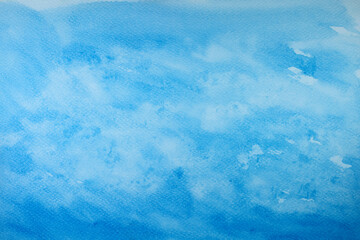 Abstract blue watercolor background on white. Watercolor texture. Seamless background pattern horizontal painted in watercolor