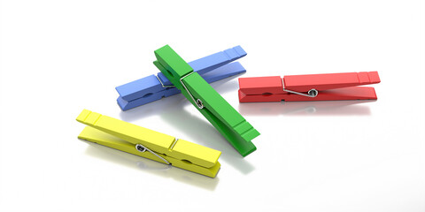 Clothespins multicolored isolated against white background. 3d illustration