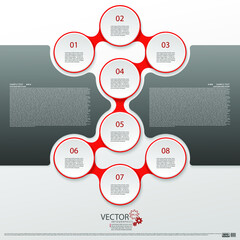 Modern infographics. Layout for the business plan. Presentation of a new project. Eight steps of development. Web design element. Graphic information. Marketing. Vector illustration.