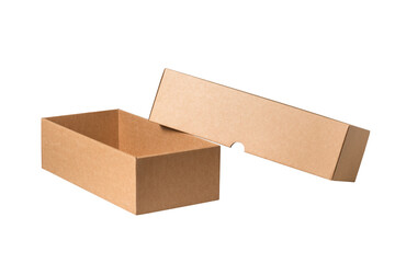 Brown cardboard carton box with cover, isolated