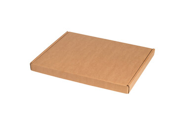 Brown flat postal cardboard carton box, isolated