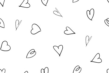 Abstract seamless heart models. Ink drawings. Black and white.