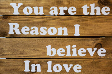 You are the reason I believe in love text on wooden board