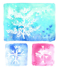 snowflake christmas tree winter pattern on glass frost winter snow white light cold pattern decorative watercolor isolated set