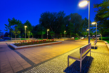 Obraz premium Scenery of the park in Pruszcz Gdanski at night, Poland.