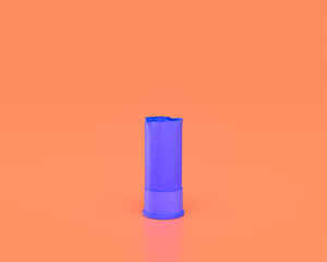 Plastic Weapon series, Shotgun Shell, Indigo blue arm in pinkish background, 3d rendering, war, battle and self protection, first person shooter game item