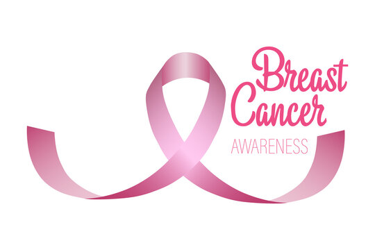 The curve of a pink ribbon in the shape of a breast. A month-long campaign to spread awareness about breast cancer. Icon design. Illustrations isolated on a white background.