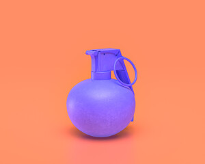 Plastic Weapon series, Frag Grenade, Indigo blue arm in pinkish background, 3d rendering, war, battle and self protection, first person shooter game item