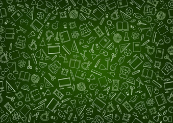 School education seamless pattern. Education symbols sketch backdrop with school supplies. Back to school icons doodle line art notebook background.