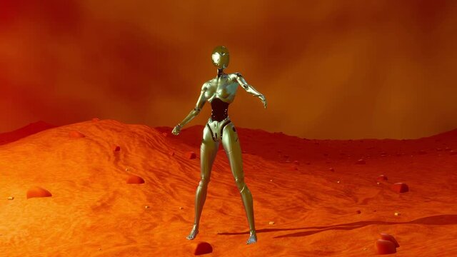 A female Cyborg  in a Space ship