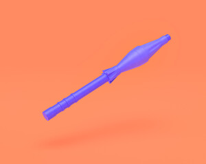 Plastic Weapon series, RPG rocket, Indigo blue arm in pinkish background, 3d rendering, war, battle and self protection, first person shooter game item