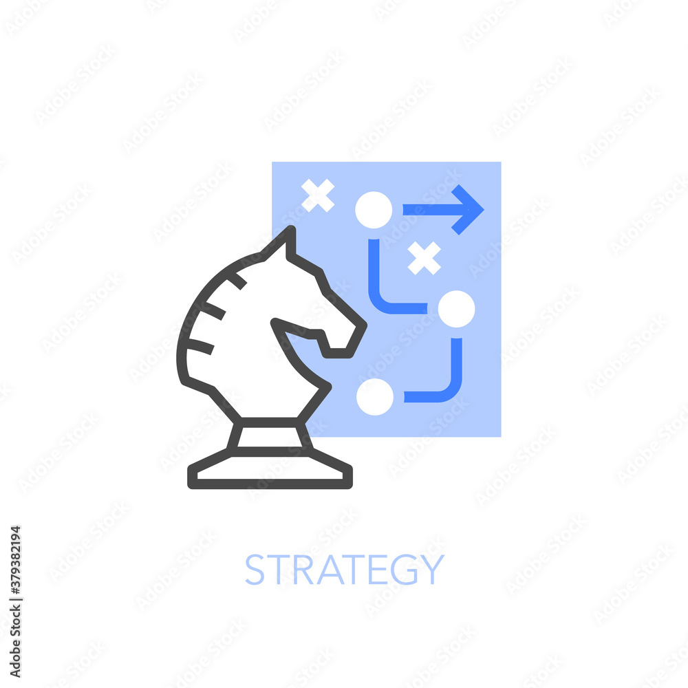 Poster Strategy symbol with a chess horse and a plan. Easy to use for your website or presentation.