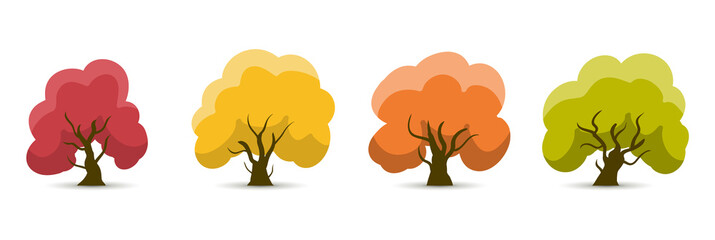 Collection of autumn  trees. tree set isolated on white background. vector illustration.