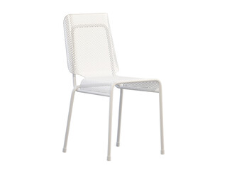 Modern white metal chair with grid seat. 3d render.