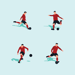 kick the ball or shoot in soccer set flat illustration