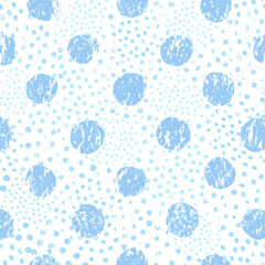 Seamless pattern with polka dot ornament. Stylish drawn dotted backdrop. Abstract textured circle ornament. Isolated on white.