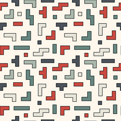 Old video game square seamless pattern, vector background with colored brick game pieces, simple geometric ornament