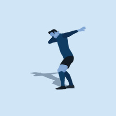 soccer player do a dab celebration - two tone flat illustration - shot, dribble, celebration and move in soccer